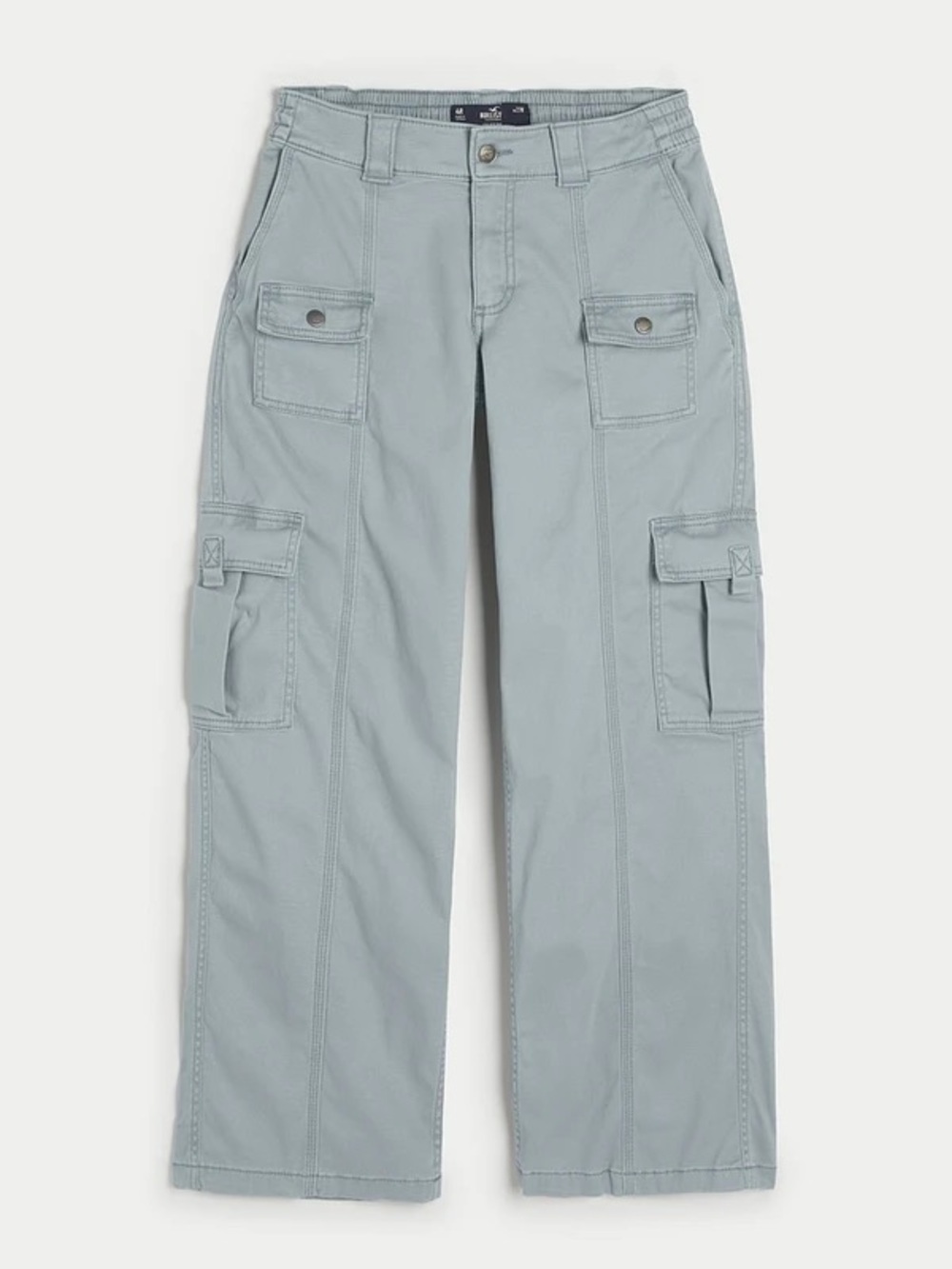 Hollister Women's Low-Rise 4-Pocket Cargo Baggy Pants Blue Grey Size 6 L